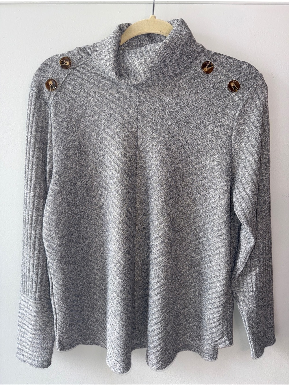 Retrology Gray Cowl Neck Sweater with Button Details